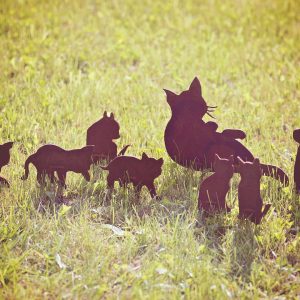 silhouet kat poes met kittens tuindecoratie staal metaal